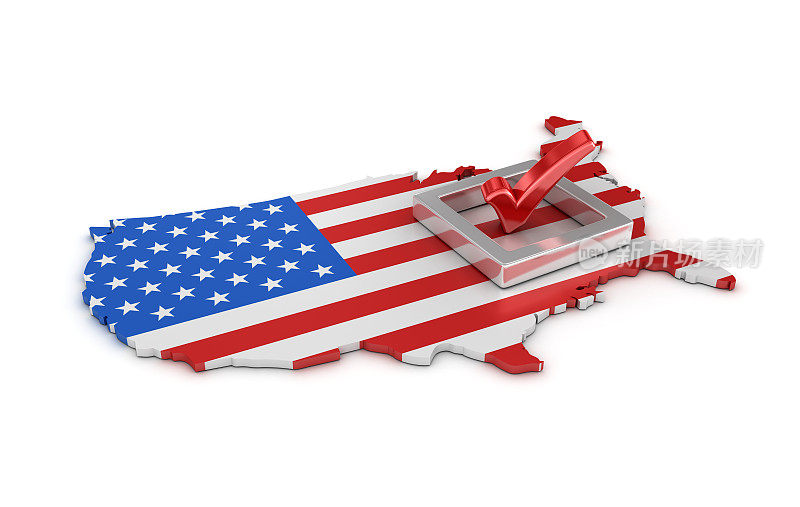 3D检查标志与美国国旗- 3D渲染